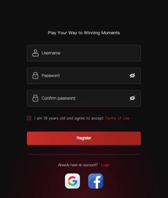 MATOK register page showing simple sign-up form for new users to access login, games, download options, app features, and online casino platform